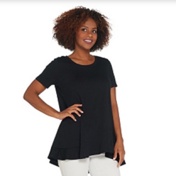 NWT LOGO Black Pocket Asymmetrical Hem Drape Tee - Picture 7 of 7